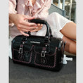 carregar imagem na visualização da galeria, TOP HANDLE DISTRESSED PATENT LEATHER BAG / BLACK