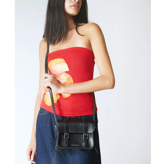 7 INCH LEATHER CROSSBODY BAG / BLACK SMOOTH