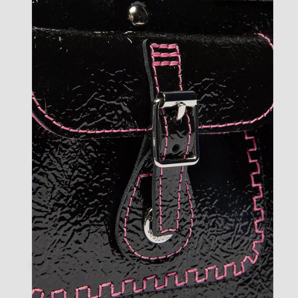 TOP HANDLE DISTRESSED PATENT LEATHER BAG / BLACK