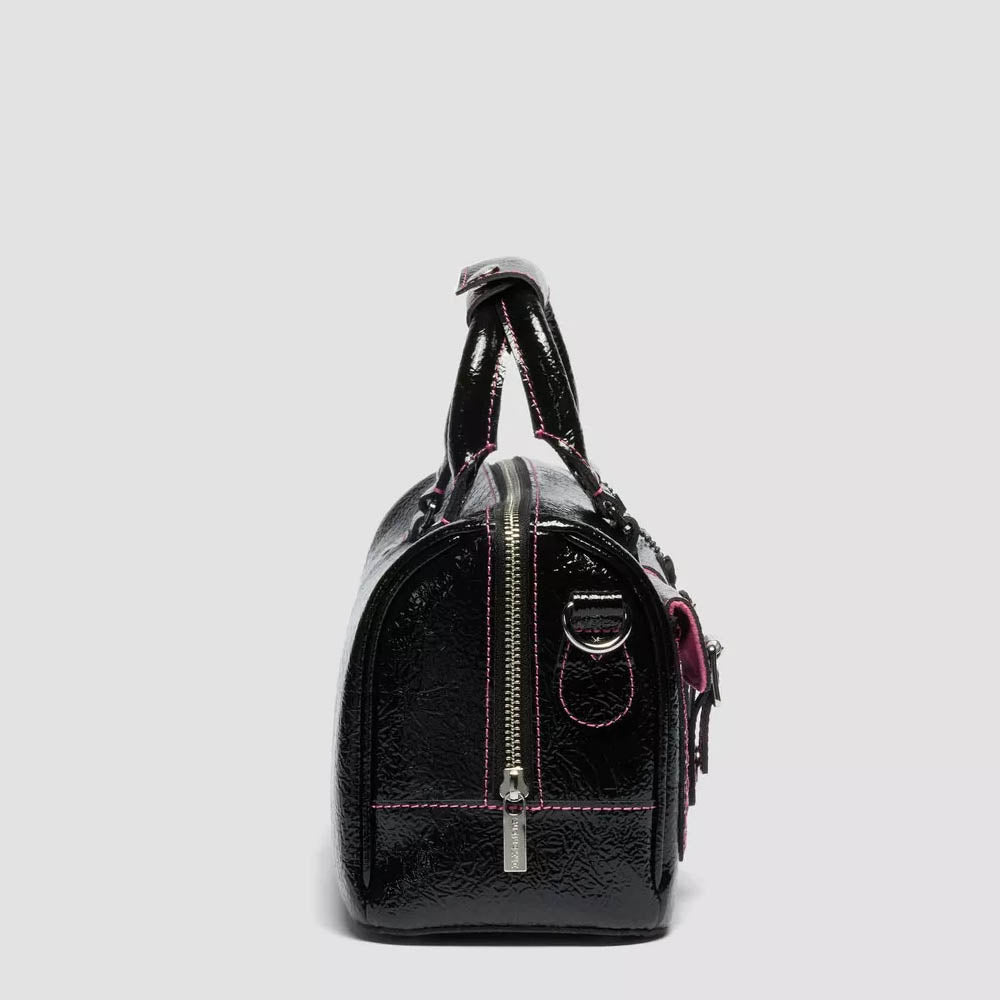TOP HANDLE DISTRESSED PATENT LEATHER BAG / BLACK
