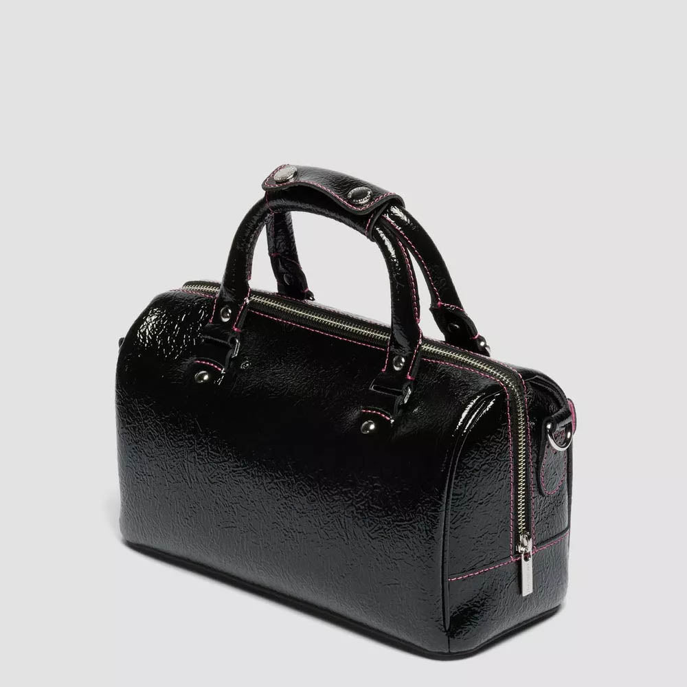TOP HANDLE DISTRESSED PATENT LEATHER BAG / BLACK