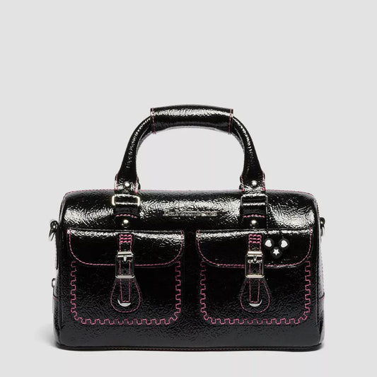 TOP HANDLE DISTRESSED PATENT LEATHER BAG / BLACK